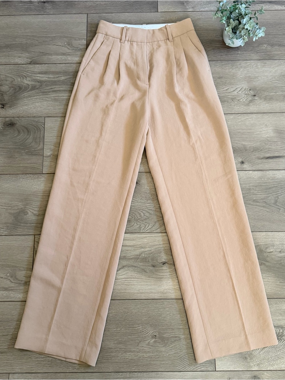 Wilfred Aritzia High-Waist Wide-Leg Beige Trousers Size 2